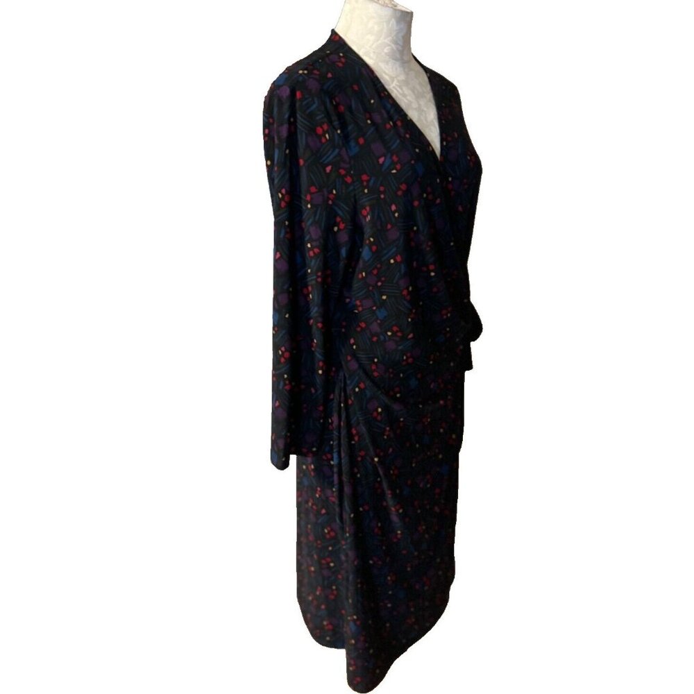 Anne Klein Dress 10 Faux Wrap Print Long Sleeve Stretch Career Church Washable - Picture 5 of 8
